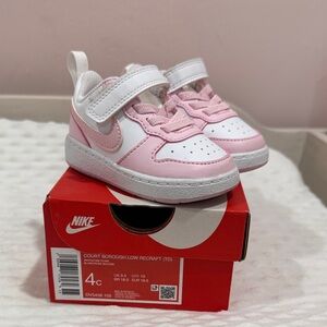 Nike Kids Pink and White Court Sneakers